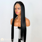 S40 - Peluca Seminatural Lisa Negra, con frontal de oreja a oreja patida raya libre