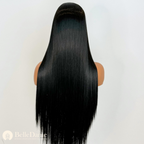 S40 - Peluca Seminatural Lisa Negra, con frontal de oreja a oreja patida raya libre