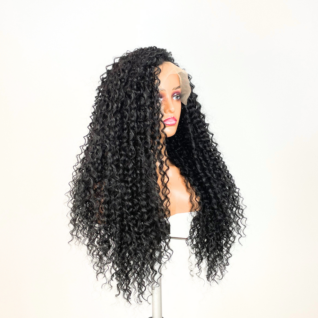 S3 - Peluca seminatural rizado con frontal 13x4 transparente