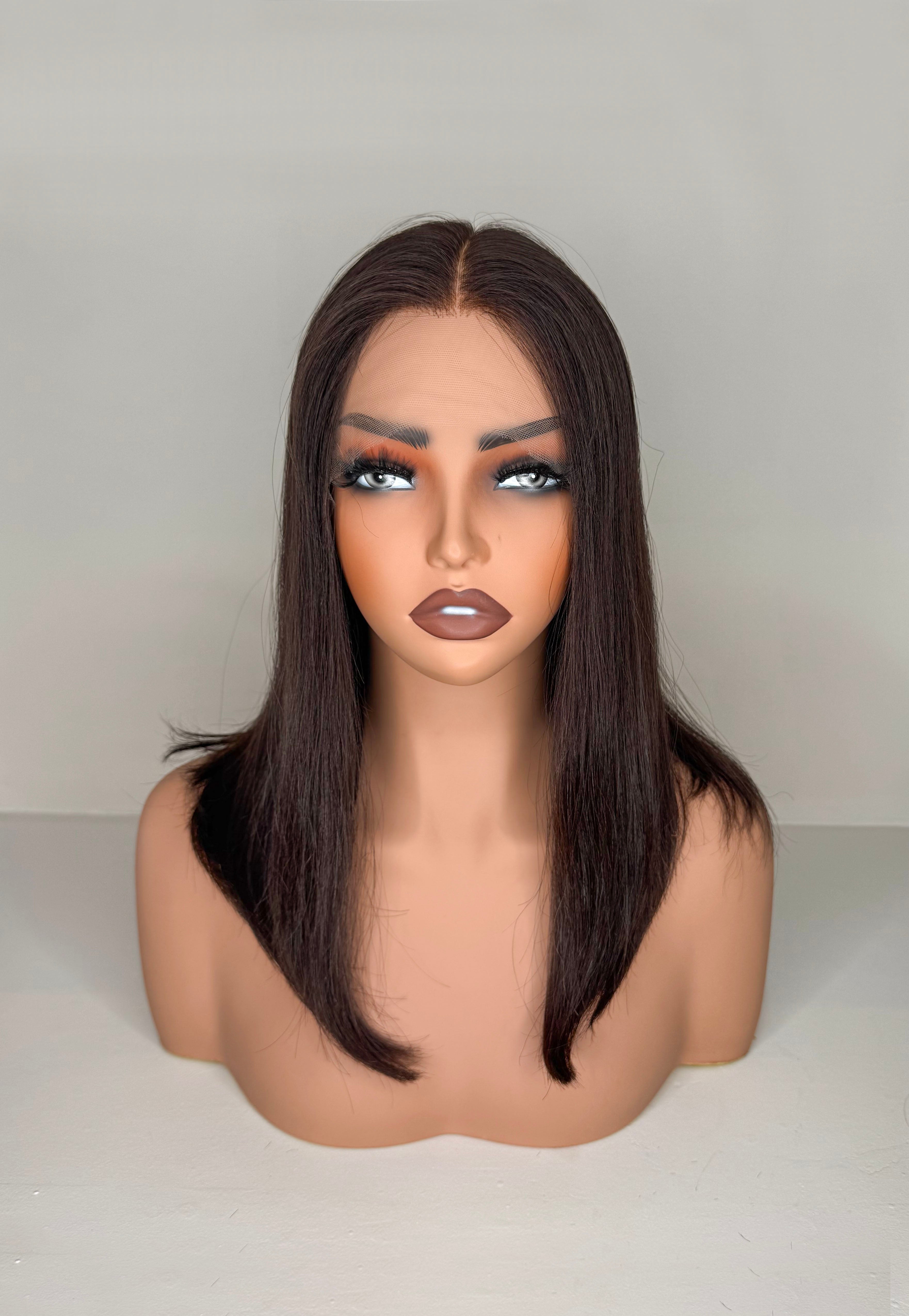 Peluca de Pelo Europeo — Castaño Oscuro